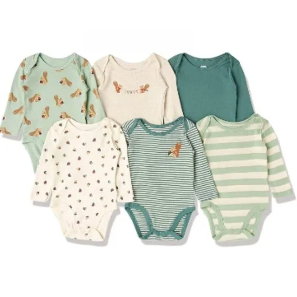 NWT Amazon Essentials Pack of 6 Babies Long-Sleeve Bodysuits One Piece 6 Months